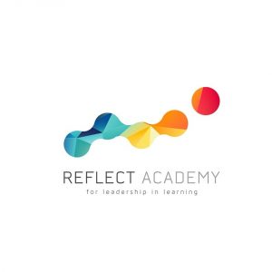 logo Reflect Academy di desain dengan penuh warna dan bentuk yang abstract modern dan unik, by Vectorila