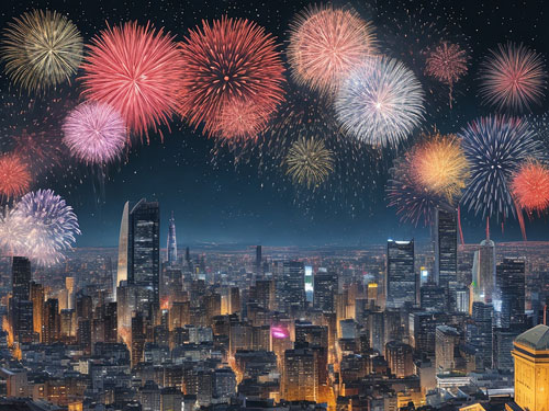 Kembang api perayaan tahun baru kota malam hires