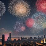 fireworks new year silhouete city