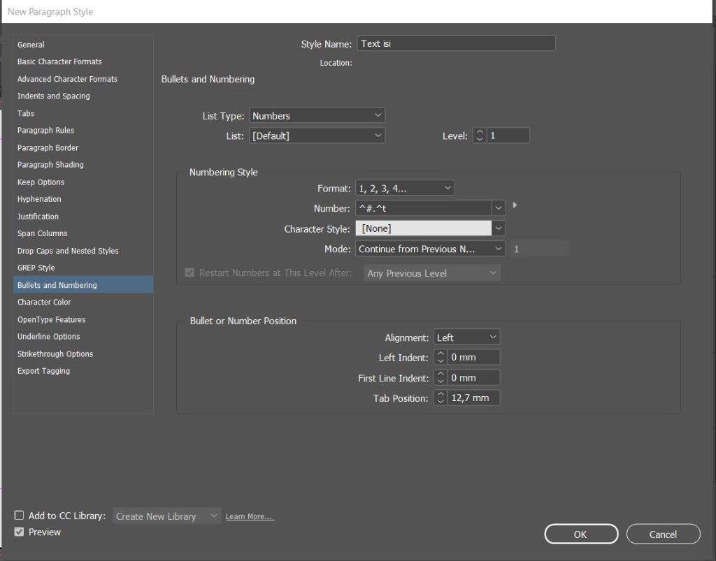 paragraf style_bullet and numbering