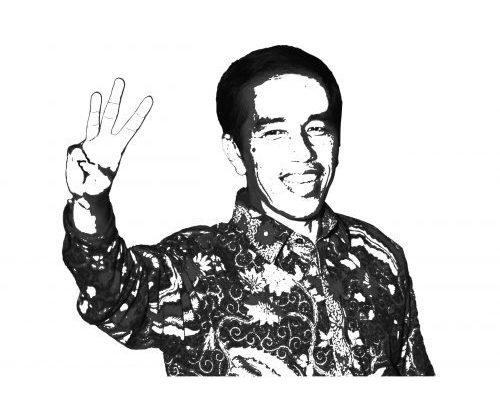 Jokowi salam tiga jari vector . id.2131