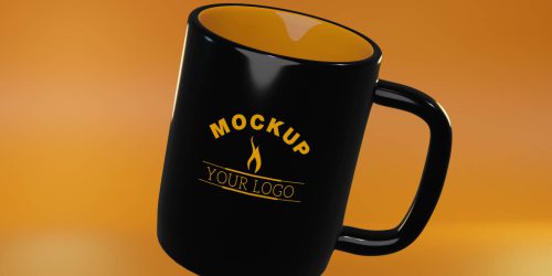 Mockup Mug Hitam Orange Psd